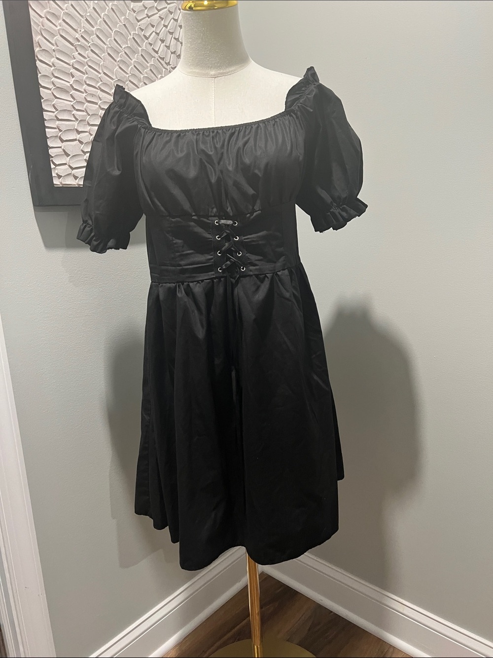 ROMWE Black Puff Sleeve Corset Dress